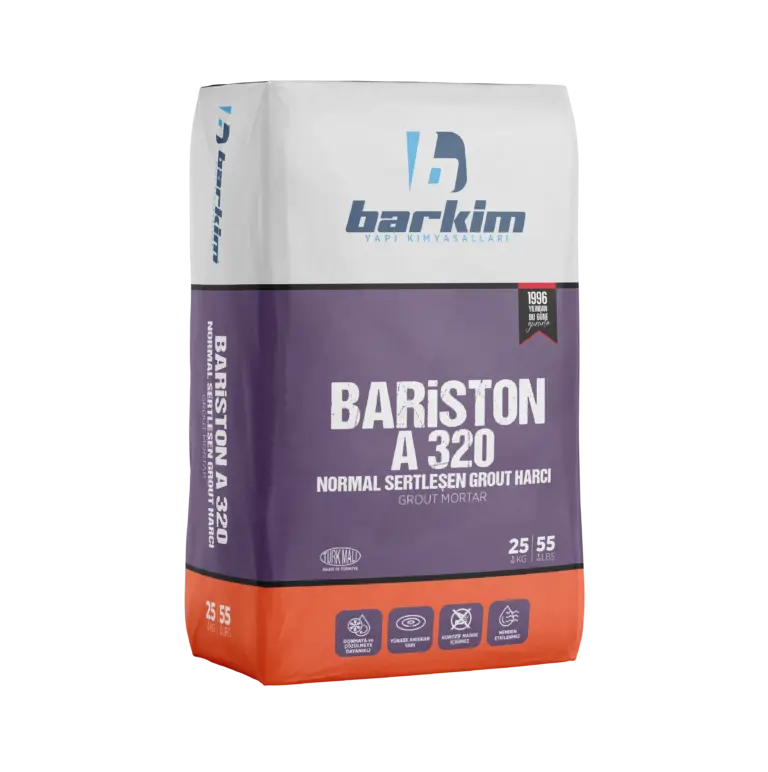 Bariston A 320 Normal Sertleşen Grout Harcı 1 Bariston A 320, yüksek yapışma mukavemeti sayesinde yapı malzemeleri arasında güçlü bağlantılar oluşturur.