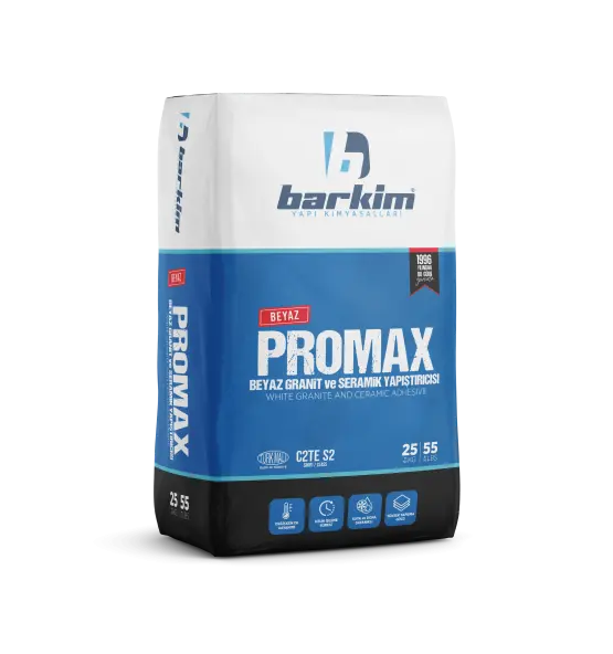 Promax C2 TE S2 Beyaz Sırlı Granit Seramik Yapıştırıcısı, yüksek yapışma gücü ile granit ve seramik gibi ağır malzemelerin yüzeye sağlam bir şekilde tutunmasını sağlar.